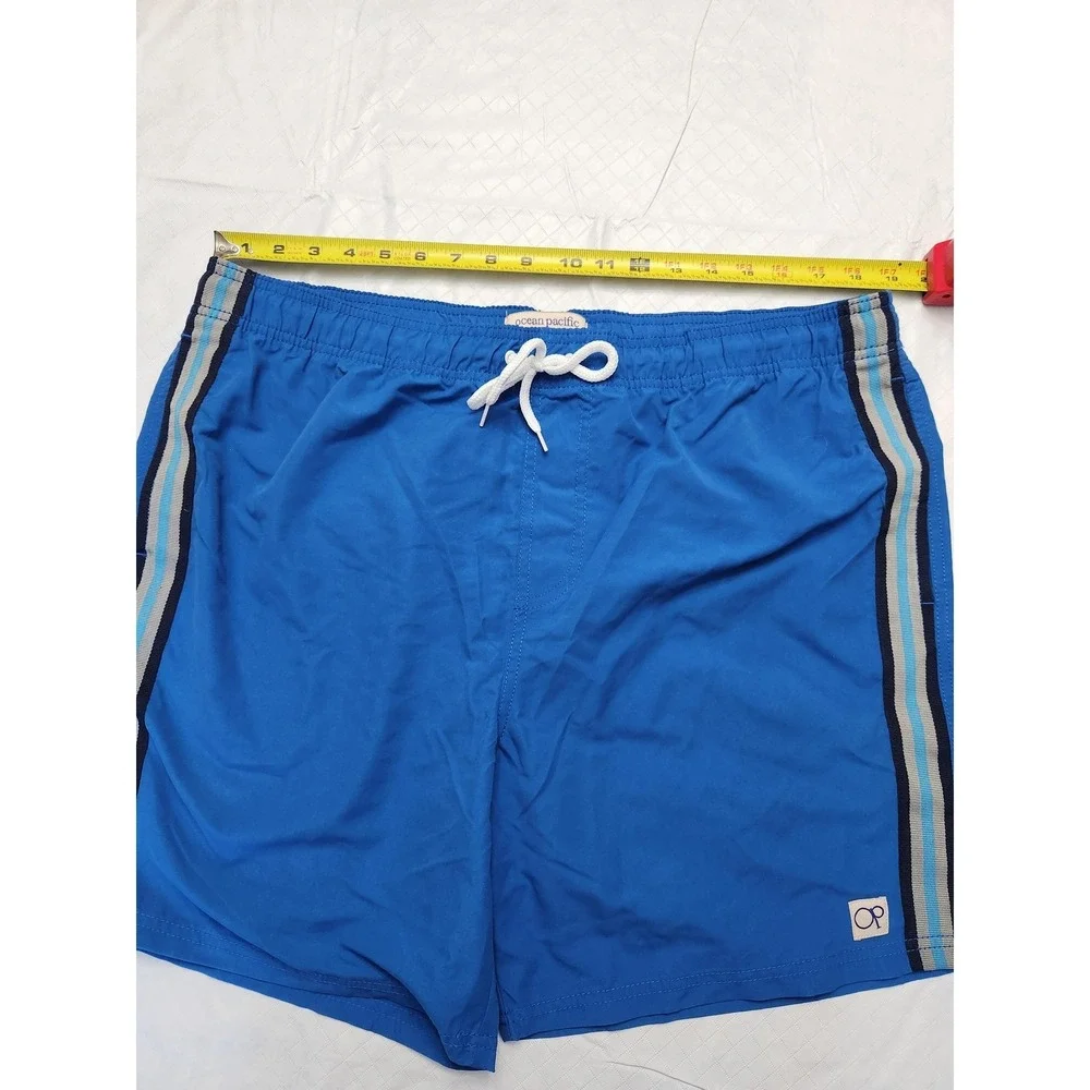 Ocean‎ Pacific Swim Shorts Mens XL Blue Side Stripe Lined Drawstring Trunks